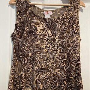 R&K Cream and Black Floral Scoop Neck Tank